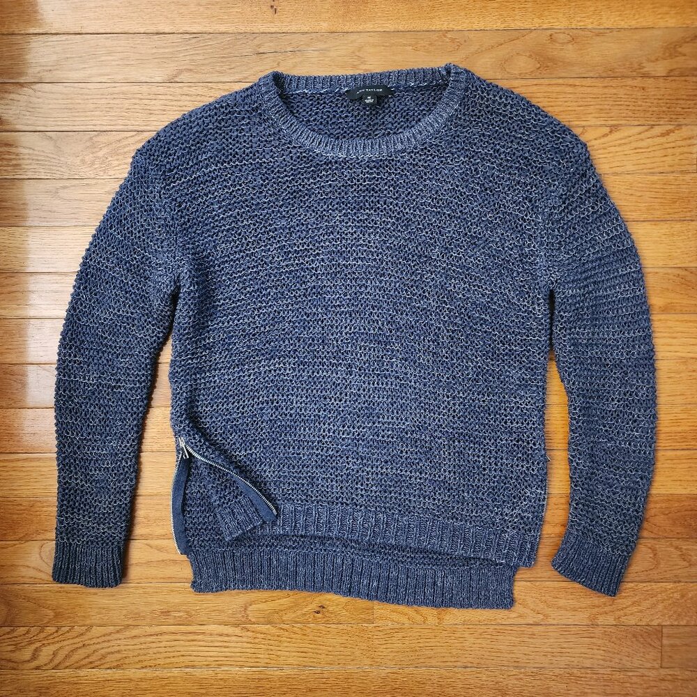 Ann Taylor Dark Gray & White Knit Sweater with Side Zippers